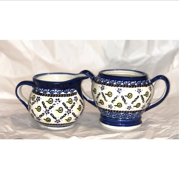 Polish Pottery Boleslawiec Stoneware  Confetti, Festive Garden, Sugar & Creamer - Picture 1 of 8